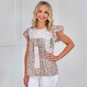 New J.Marie Floral Ruffle Sleeve Blouse